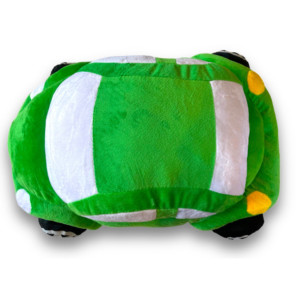 Green plush car toy with custom details